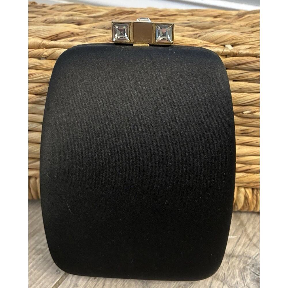 Vintage RODO Italy Black Satin Hard Case Evening Bag Clutch Swarovski Crystal